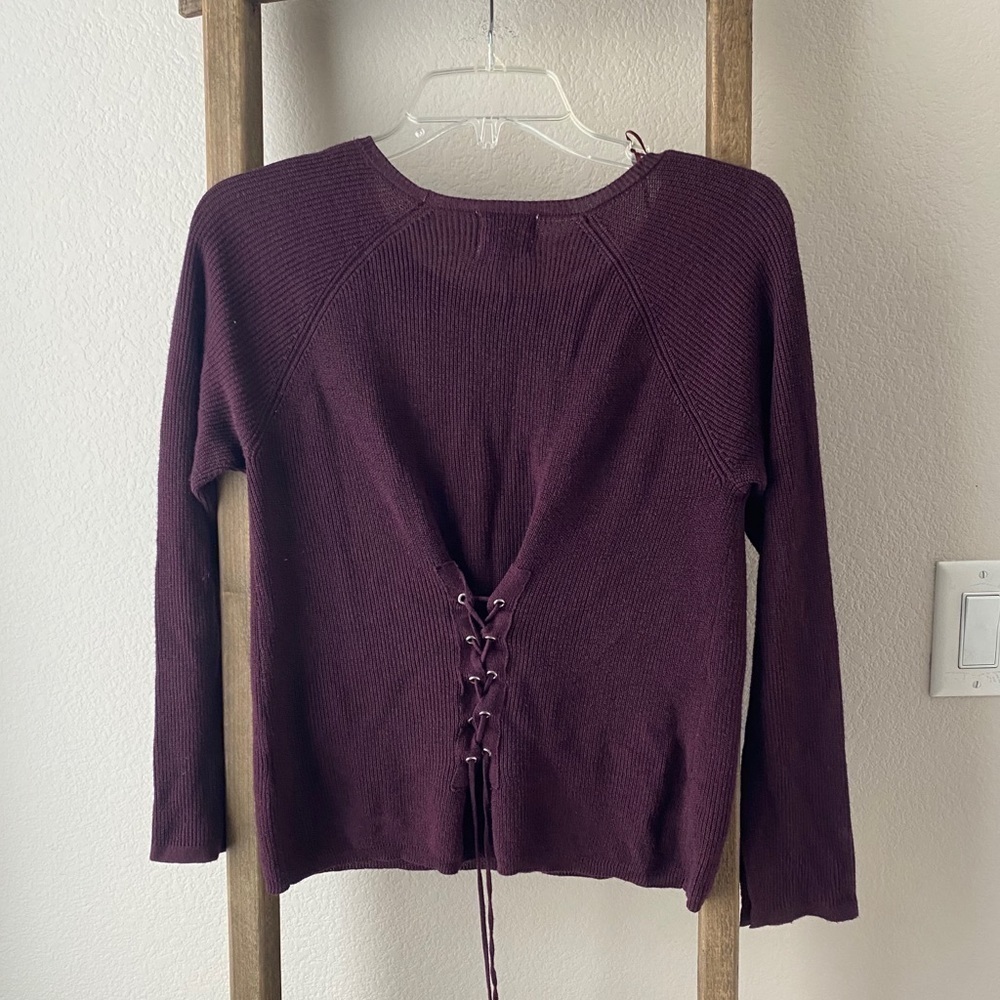 Hippie Rose - maroon sweater lace up detail - Picture 2 of 5
